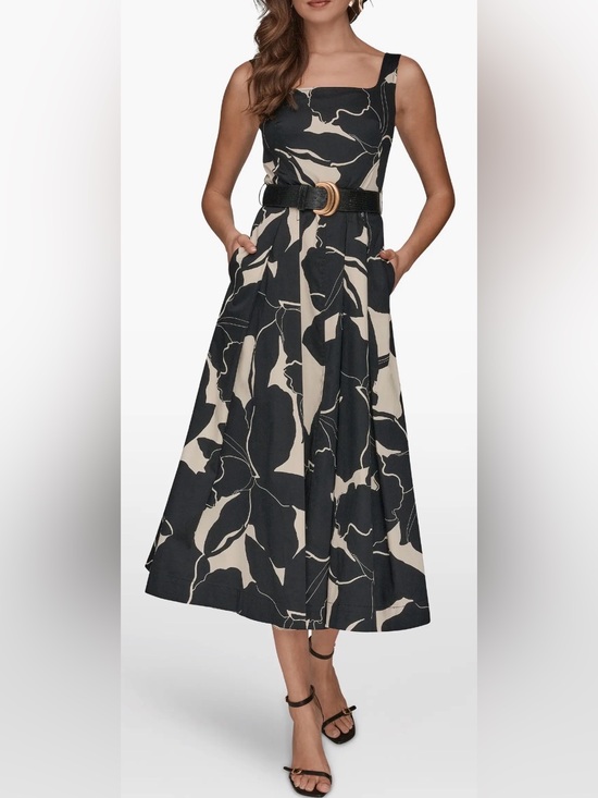 Donna Karan Dresses & Skirts - NEW DONNA KARAN Belted Fit & Flare Black Midi Dress sz 8